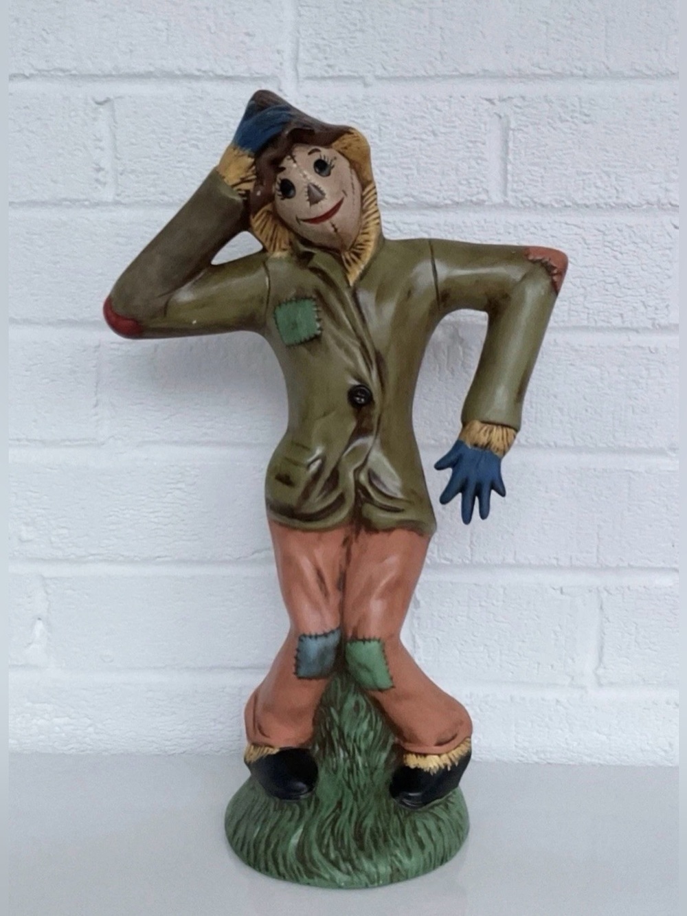 Vintage Fall Scarecrow Figurine 1969 Ceramic Hand-Painted Harvest Table Decor